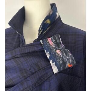 Pladra Women’s Blue Plaid Shirt Novelty Trout Print Collar Cuffs Z 1X